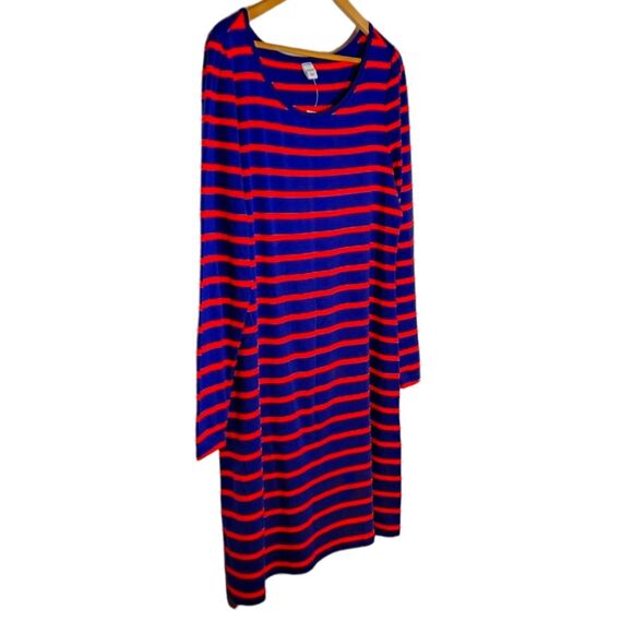Old Navy Dress Long Sleeve Short Shift Stretch Cotton Stripe Red Navy Blue XL - Picture 3 of 11